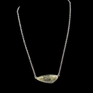 Silver Toned Chain Necklace W/ Labradorite Pendant & Rhinestone Boho Chic